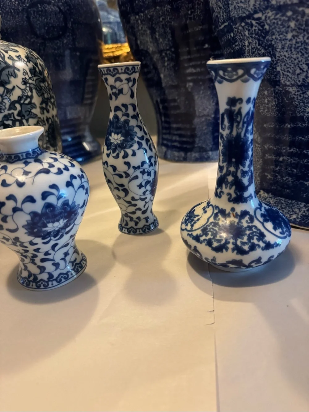 Blue and White small 3 decorative ceramic vases